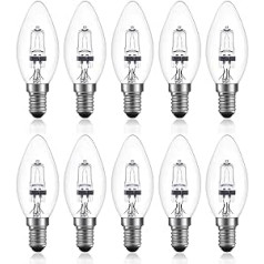 DoRight Pack of 10 E14 Halogen Bulbs, 18 W Glass Vintage Candle Bulbs, Dimmable, Warm White, 2700 K, C35 Candle Bulb, Small Edison Screw