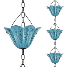 Adorafur Rain Chain for Gutter Downpipe Rain Catcher Replacement Decorative Garden Metal Blue Tulip Rainwater Diverter 2.5m