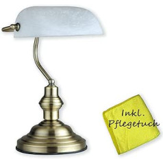 Banker Lamp White Brass - Desk Lamp Retro with White Lampshade - Banker Table Lamp Office - Desk Lamp with Care Cloth - Office Lamp Desk Height 36 cm