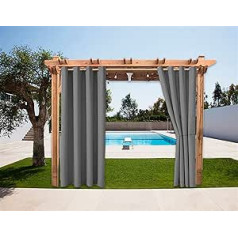 SK Studio 1 Piece Outdoor Curtains, Garden Blackout Outdoor Curtains, Opaque, Windproof, Water-Repellent, Privacy Screen, Sun Protection, UV Protection, Dark Grey, 254 x 213 cm (W x H)