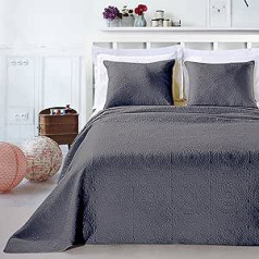 DecoKing Premium 12741 Tagesdecke 170 x 210 cm Graphit Stahl mit 1 Kissenbezug 50x60 cm Bettüberwurf Pflanzen pflegeleicht Elodie