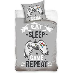termana Gaming Bed Linen Set, Children's Bed Linen, Teenager Bed Linen, Boys in Grey, Pillowcase 80 x 80 cm + Duvet Cover 135 x 200 cm, Gamer Bed Linen, Eat Game Sleep Repeat