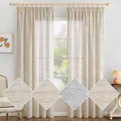 MIULEE Linen Curtains with Ruffle Tape, Living Room Curtain, Linen Look, Ruffle Tape, Modern Voile Rail System, Bedroom, Set of 2, Brownish White, 140 x 225 cm