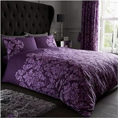 GC GAVENO CAVAILIA Printed Duvet Cover Set, Reversible Polycotton Duvet Cover Set, Empire Damask Purple, Double