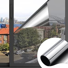 Self-Adhesive Sun Protection Window Film 60 x 200 cm, Yalojan Double-Sided Silver Mirror Film Sun Protection Film Interior for Heat Insulation, 99% UV Protection and Privacy Protection for Office and
