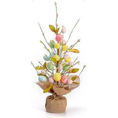 VALERY MADELYN 38 cm Easter Egg Tree with Light, Colourful Eggs Branch Tree Decorations with LED Lights and Timer Function, Easter Decoration for Table Top, Hallway, Window