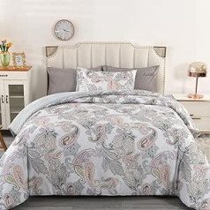 Qucover Printed Duvet 155 x 220 cm with Pillowcase 80 x 80 cm, All-Year Microfibre Duvet 250 GSM, Soft Warm Quilt without Cover, Paisley Pattern