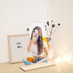 Acryl Make-up Spiegel, Unregelmäßiger Tischspiegel mit Holzsockel, Dekorativer Schreibtischspiegel für Schlafzimmer, Wohndekoration, Birnenform