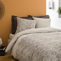 MATT & ROSE Dream Deco Bed Linen, 260 x 240 cm, 100% Cotton, Oeko-Tex, Duvet Cover 260 x 240 cm, 2 Pillowcases 63 x 63 cm, Reversible, Anthracite, White, Saffron