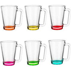 Glasmark Krosno, 250 ml, set of 6, glass cups, drinking glasses made of glass with handle, coloured ear, drinking glass, cup, glass cup with handset, dishwasher safe