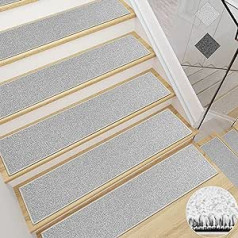 GOYLSER Stair Mats, Non-Slip Stair Mats with Cuddly Soft Pile, Self-Adhesive, Machine Washable, Stair Protectors, 76 cm x 20 cm, Pack of 15, Light Grey