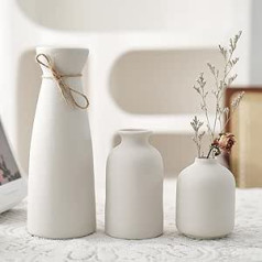 Sawoake White Ceramic Vases Set of 3 Small Flower Vases for Decor, Modern Rustic Farmhouse Home Decor, Decorative Vases for Pampas Grass Idea Shelf (White)