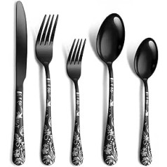 Jxkgenix Stainless Steel Cutlery Set for 4 People, Cutlery Set Including Knife, Fork, Spoon, Cutlery Mirror Polished Dishwasher Safe Camping Cutlery Set 20 Pieces (Black)