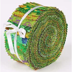 Soimoi Pack of 40 Batik Print Cotton Fabric for Quilting Craft Strips 2.5 x 42 Inch Jelly Roll - Green