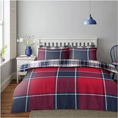 GC GAVENO CAVAILIA Tartan Duvet Cover Set, Reversible Bedding Set, Checked Double Bed Set, Super Soft Duvet Covers, Red