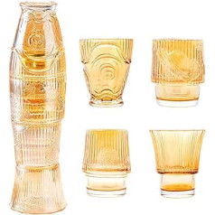 Hosoncovy Set of 4 Cups Foldable Glass Cup Koi Fish Cup Water Cup Drinking Cup Tea Cup Coffee Cup Drinking Glasses Decorative Home Decoration Glass Humbler for Cocktails, Juice, Soft Drinks (Gold)