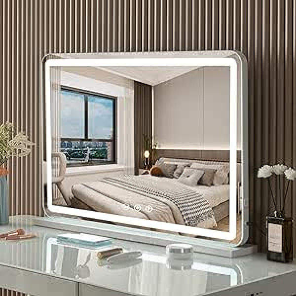 Jrswin Cosmetic Mirror with Lights, Hollywood Makeup Mirror with LED Lights, Large Cosmetic Mirror with Touch Control, Wall and Table Mirror for Bedroom and Bathroom(80cm*55cm)