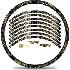 Finest Folia Set of 16 Wheel Rim Stickers for Bicycle Rims in Racing Design Complete Set for 27 Inch 29 Inch for Road Bike Mountain Bike MTB Balance Bike RX025 (Gold Metallic, Matte)