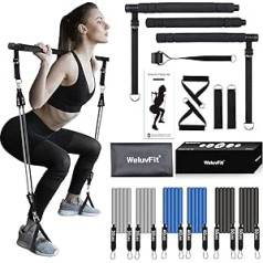 WeluvFit Pilates Bar Set with Resistance Bands Fitness Equipment for Women Men Gym Home Workout Stainless Steel Stick Squat Yoga Pilates Flexbands Kit