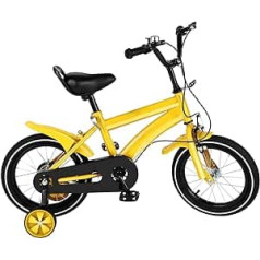 SABUIDDS Children's Bicycle 14 Inch Children's Bicycle for 3-6 Boys Girls Children's Bike with Stabilisers & Stabilisers, Handbrakes, Rubber Tyres, Steering Wheel, Height Adjustable, Yellow
