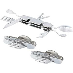 PEARL Camping Cutlery Set of 3 9 in 1 Stainless Steel Folding Cutlery for Camping and Outdoor (Outdoor Cutlery Stainless Steel, Outdoor Cutlery Set, Foldable)