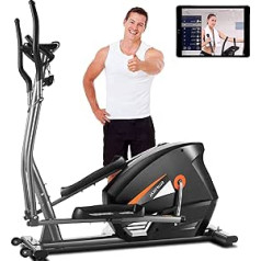 Profun Cross Trainer for Home, Super Quiet, 10 Magnetic Resistance Levels, A Flywheel Mass of 8 kg, Up to 180, App, Tablet Holder, Hand Pulse Sensors, Elliptical for Home, Exercise Bike, Grey