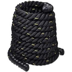 NENGGE Training Rope Battle Rope Fitness Rope for Home Sports Rope Impact Rope 100% Polyester Dacron 9/12/15 Metres Diameter 38 mm/50 mm for Crossfit Strength Training Cardio Training Black Yellow 50 mm x 9 m
