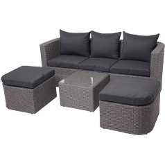 Mendler 3-in-1 HWC-J37 Garden / Lounge Set Sun Island Spun Poly Semi-Circular Poly Rattan Grey Cushion Anthracite