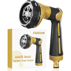 FANHAO Garden Hose Syringe 100% Metal, Garden Shower with 8 Spray Patterns, High Pressure Spray Nozzle, Thumb Control, On/Off Valve for Lawn and Plant Watering, Car and Pet Washing