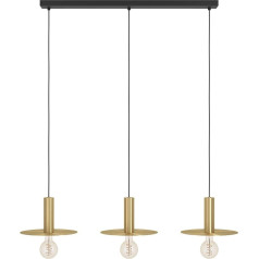 EGLO Escandell Pendant Light, 3-Bulb Pendant Light Over Dining Table, Dining Room Lamp, New Retro, Metal Pendant Light in Brushed Brass and Metal in Black, E27 Socket, 95 cm