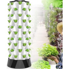 Hydroponics Tower Garden Hydroponik-Anbausystem Aeroponics-Anbauset Für Kräuter, Obst Und Gemüse Mit Feuchtigkeitspumpe, Adapter, Netztöpfen, Timer Für Kräuter, Obst Und Gemüse, 6 Schichten (10 Sch