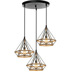 PETITES ECREVISSES 3-Bulb Pendant Light Industrial Pendant Lamp Black Metal Pendant Lamp Design with Hemp Rope Ceiling Light E27 for Living Room Café Restaurant