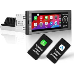 Single DIN Android Car Wireless CarPlay Car Radio, 6.9 Inch Touchscreen Radio Multimedia with GPS Navigation Hands Free Calling WiFi FM SWC USB, Bluetooth Car Audio Receiver