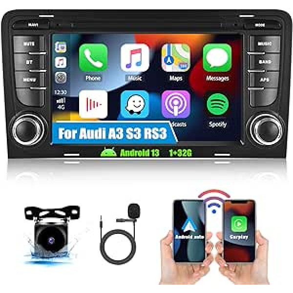 CAMECHO 1+32G Android 13 Car Radio for Audi A3 S3 RS3 8P 8V 2003-2012 with Wireless Carplay Android Car, 7 Inch Screen Navigation Car Radio Touch Display with Bluetooth WiFi FM/RDS Hi-Fi Reversing