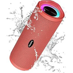 HEYSONG Portable Bluetooth Speaker, Waterproof Wireless Outdoor Speaker with LED Light, Improved Bass, IPX7, 40H Play, TF Card, Gifts for Men, Poppy Red