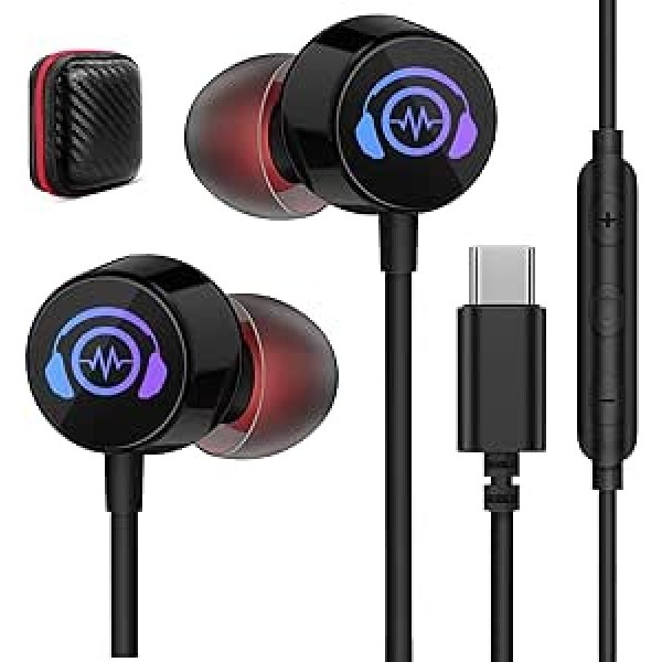 USB C Headphones for iPhone 15 Pro Max Galaxy A54 A34 5G, In-Ear Headphones with Microphone with Light, Type C Headphones USB C Connection USB C Headset for Samsung A53 A33 S23 FE Mi 13T Pixel 8 7a