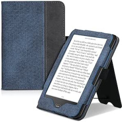 kwmobile Case Compatible with Tolino Vision 1/2 / 3/4 HD Case - Flip Case with Hand Strap - Faux Leather Cover - Dark Blue Grey Grey