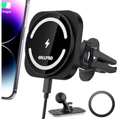 OHLPRO Car Mobile Phone Holder with Charging Function, for Magsafe Car Mount and iPhone 15/15 Pro/15 Pro Max and 14/13/12 Series, 360° Rotatable Super Strong Magnet Suitable for Most Vehicles