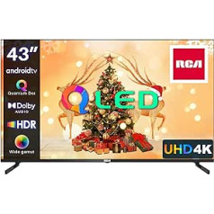 RCA 43 Inch QLED TV 4K UHD Smart TV HDR HLG Dolby Audio Android TV Google Assistant Triple Tuner WiFi Bluetooth HDMI USB (2023)