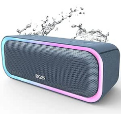 DOSS Bluetooth Speaker, SoundBox Pro Music Box, 20 W, Multicoloured Lights, IPX6 Waterproof, 20H Battery, Wireless Stereo Pairing, Box for Mobile Phone