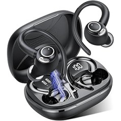 Jesebang Bluetooth Headphones Sport In-Ear Headphones Wireless Bluetooth 5.3 with HD Mic, Outstanding Sound, 40 Hours Playtime, Comfort Fit, Dual LED Display, IP7 Waterproof Earphones with Ear Hooks