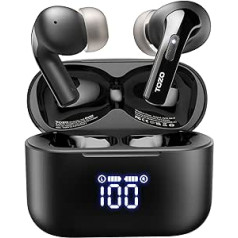 TOZO T20 Bluetooth Headphones Wireless 48.5 Hours Playtime with LED Digital Display, IPX8 Waterproof In-Ear Headphones, Dual Mic Call Noise Cancelling 10 mm Wide Range Speaker for Sports Work, Black