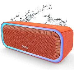 DOSS Bluetooth Speaker, SoundBox Pro Music Box, 20 W, Multicoloured Lights, IPX6 Waterproof, 20H Battery, Wireless Stereo Pairing, Box for Mobile Phone