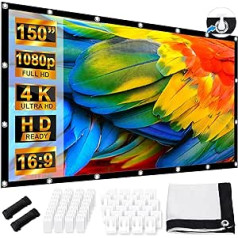 LEORFI Projector Screen 150 Inch 16: 9 HD, Portable Foldable Anti-Wrinkle Projection Screen 336 x 190 cm, Double-Sided Projection, Projector Screen for Camping and Home Cinema