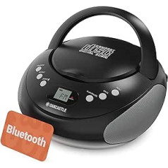 Portable Bluetooth CD Boombox with FM Radio | CD, CD-R, CD-RW Playback with Programmable 20 Track Memory | Easy Operation, LED Display, Headphone Jack | Oakcastle CD250 (Black)