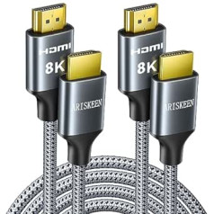 ARISKEEN 8K HDMI 2.1 Cable 3M Pack of 2, Ultra HD 48Gbps High Speed Nylon Braided HDMI Cable, Supports 8K @ 60HZ, 4K @ 120Hz, Compatible with TV Xbox One PS4 PS5 Switch Monitor Blu-ray Soundbar