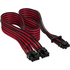 Corsair Premium 600W PCIe 5.0 / Gen 5 12VHPWR Power Supply Cable - Fits Type 4 Power Supplies via Two 8 Pin PCIe Ports - 12+4 Pin Male - Mesh Paracord Jacket - Black/Red