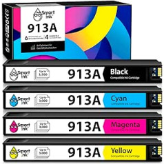 Smart Ink Compatible Printer Cartridges Compatible with HP 913A 913 A 4 Multipack (Black, Blue, Red, Yellow) Compatible with PageWide 352dw 352dn 477dw 577dw 452dw 477dn 452dn 577z 552dw P55250dw