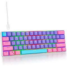 SOLIDEE Portable 60% Mechanical Gaming Keyboard, 61 Keys Compact RGB LED Backlight, Wired Keyboard with USB Type C Cable, Linear Red Switch for Windows, PC, Mac (61 Purple)