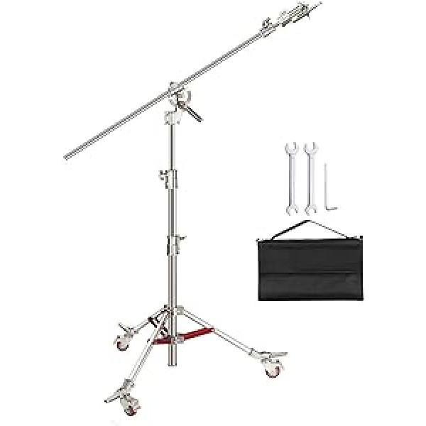 Neewer Pro 100% Stainless Steel C Stand Light Stand with Wheels Max. Height 440 cm with 218 cm Cross Bar and Empty Sandbag for Photo Studio Reflectors Mono Lights and Other Devices